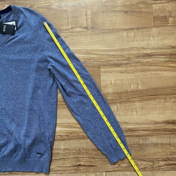 NWT HUGO BOSS Black Label Mens L Blue Slim Fit V-Neck Knit Sweater Jumper Preppy - Picture 12 of 16